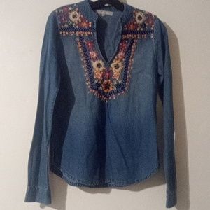 Dallin Chase floral Embroidery denim top, 100% cotton (YAY)